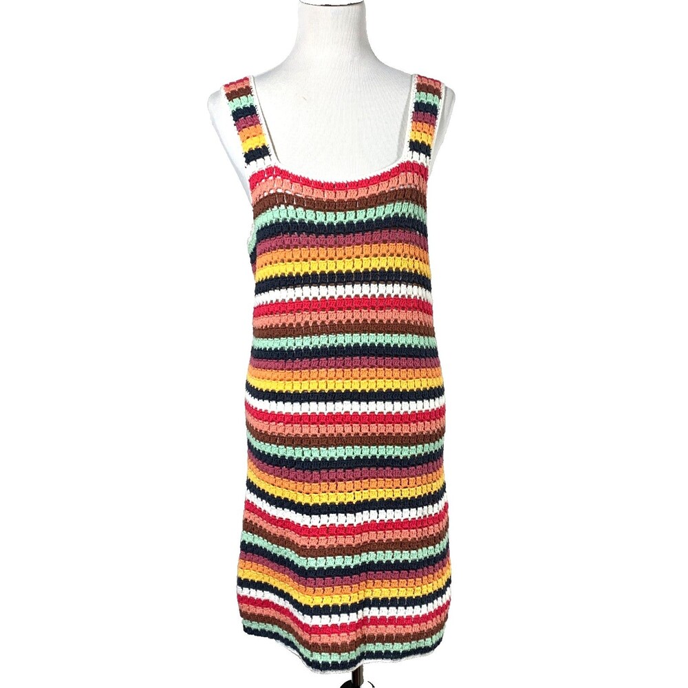 Marine Layer Women’s Fiona Crochet Dress Cotton Blend Multicolor Stripes L